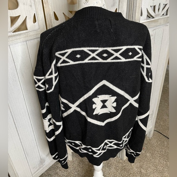 Steady Hands Cardigan Western Black White Chunky Sweater Size M/L - Picture 2 of 4